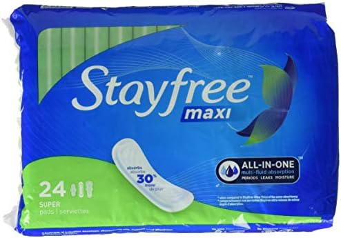 Stayfree Maxi Super Pads Wingless, Period and Leaks, 66 ct
