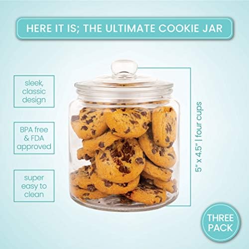 Set of 3 Glass Jar with Lid 1 Liter | Airtight Glass Storage Container for Food, Pasta, Coffee, Candy, Dog Treats