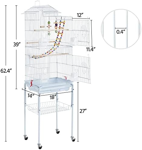 Yaheetech Bird Cage 64'' Medium Small Parrot Parakeet Bird Cages with Detachable Rolling Stand for Parrot Lovebirds Finches Parakeets Budgie Parrotlet Conures, Pet Flight Birdcage