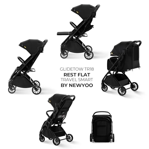 newyoo GlideTow TR18 Travel Stroller, Compact & Lightweight, Muted Olive | Newborn to toddler, foldable, self-standing design, 175° near-flat recline, large mesh window, trolley mode & UPF 50+ canopy