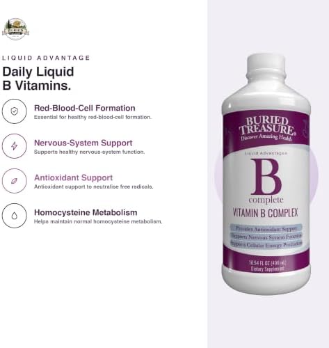 Buried Treasure B Complete - 16 Fl oz, All 8 B Vitamins with Methylated B12 & Methylfolate, Biotin, B1, B2, B6, Antioxidant Support