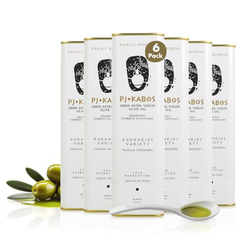 P.J. KABOS Fresh 2025/26 Harvest, High Phenolic (400+mg/kg), Natural Greek Extra Virgin Olive Oil, Kosher, Greece, Cold Extracted, 16.9 oz Tin, Koroneiki, "Family Reserve -Medium"