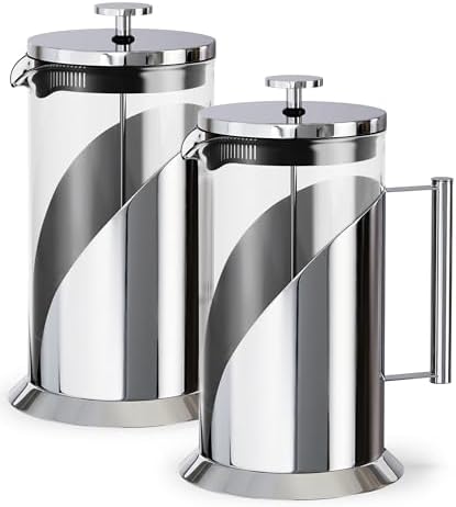 Cafe Du Chateau French Press Coffee Maker, 34 oz Glass, Stainless Steel | Easy Brew, Durable Clear Glass, 4-level Filtration, 34 oz Capacity, Coffee Press for Camping, Tea Brewer, BPA-Free Materials