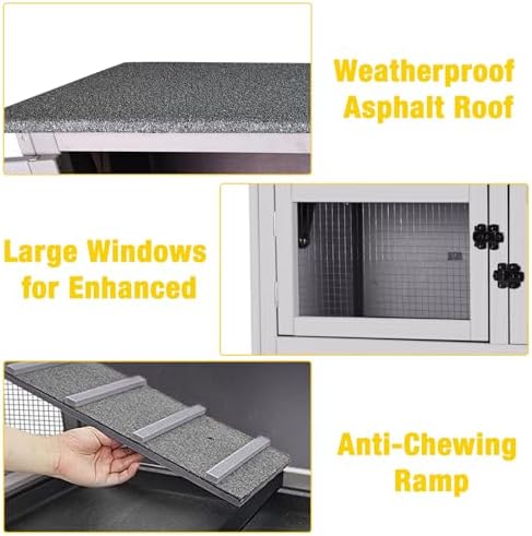 Aivituvin Rabbit Hutch, Indoor Bunny Cage with Run Outdoor Rabbit House with Two Deeper No Leak Trays - 4 Casters Include (Grey)
