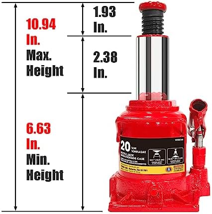 Torin T90413 Big Red Hydraulic Bottle Jack with Carrying Case, 4 Ton (8,000 lb) Capacity