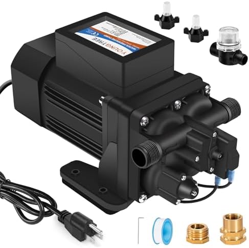 YOUNGTREE RV Water Pressure Diaphragm Pump 110V 4.0GPM 50PSI On Demand Fresh Water Transfer Pump 110Volt AC with Garden Hose Adapters for Irrigation Home Pool Draining Sprinkler
