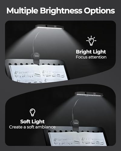 Kootek Music Stand Light Clip-on Piano Lamp Rechargeable Book Light, 10 LED | Adjustable Brightness, 360° Flexible Neck, Clip-on&freestanding