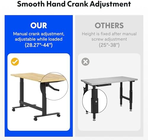 FLEXISPOT Adjustable Height Workbench 47.2" x 23.6" Garage Work Table with Hand Crank