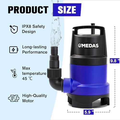 MEDAS 1HP 3434 GPH Sump Pump Submersible Clean/Dirty Water Pump Portable Utility Pump with 16.4ft Cord for Swimming Pool Garden Basement Tub Pond