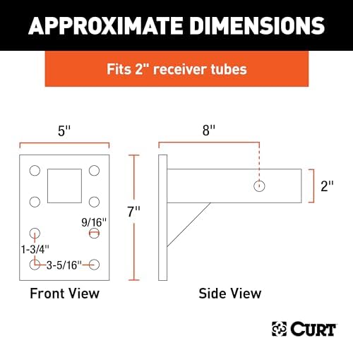 CURT 48325 Adjustable Pintle Mount for 2-Inch Hitch Receiver, 15,000 lbs., 6-1/2-Inch Drop, 8-Inch Length