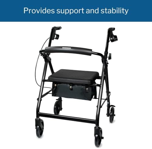 McKesson Rollator Walker with Seat and Wheels, Black, 1 ct