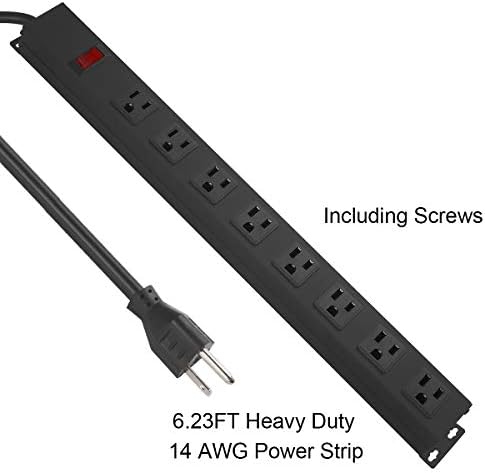 HHOSET Heavy Duty Long 8 Outlets, 14AWG Extension Cord, Black, 6FT, 1