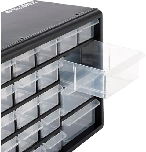 Global Industrial 30 Drawers Plastic Drawer Parts Cabinet, 20"W x 6-1/2"D x 10"H, Black