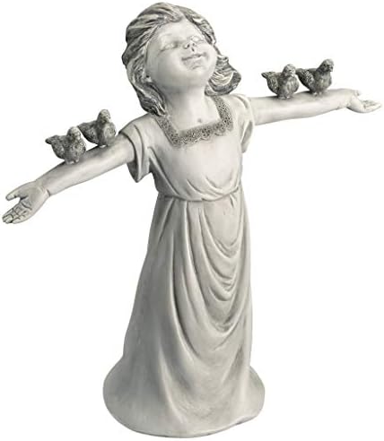 Design Toscano Basking in Glory Little Girl with Birds Outdoor Garden Statue, Medium, 16 inches tall, Cast Stone Resin, Two Tone Stone Finish