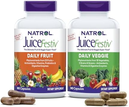 Natrol JuiceFestiv Vitamins and Supplements, 60 Capsules (2-Count) | For Nutrition & Well-being, Antioxidants for Cellular Health, Daily Fruit & Veggie Capsules, 120 Capsules, 30 Day Supply