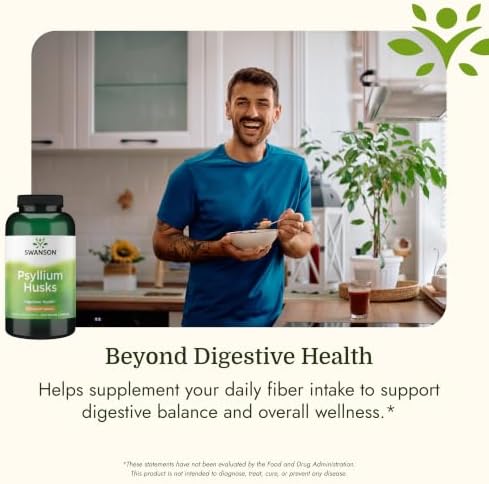Swanson Psyllium Husk Dietary Fiber Supplement, 610 mg, 300 Capsules | Promotes Overall Health and Easier Elimination, Supports a Feeling of Fullness and Satiation, Plant-Based Dietary Fiber