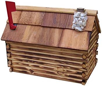 Log Cabin with Stone Chimney Wooden Mailbox Natural Amish Made in USA