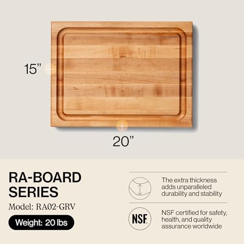 John Boos RA-Board Series Rectangular Wooden Maple Deluxe Barbecue Cutting Board 20”x15” – 2.25” Thick