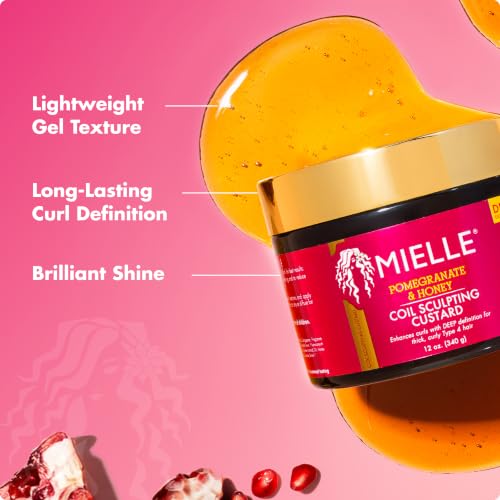Mielle Organics Pomegranate & Honey Curl Cream - Coil Sculpting Custard for Type 4 Hair - Hydrates, Controls Frizz, Conditions & Adds Shine,12 Fl Oz