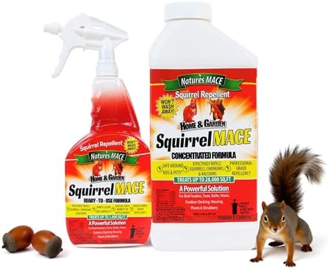 Nature's Mace Squirrel Mace Repellent 40 oz Spray | Squirrel and Chipmunk Repellent, Keep Squirrels Out of Your Garden, Attic, Bird Feeders, Fruit Trees, Plants, Potted Plants.