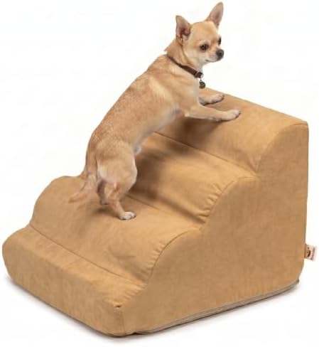 Snoozer Scalloped Dog Ramp, 14” Tall Foam Pet Stairs, 3 Steps, Red | Lightweight & portable foam dog stairs, Removable washable cover, Great for small, old, or injured pets up to 100lbs