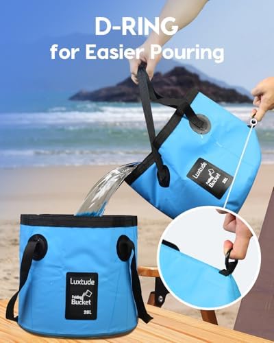 Luxtude Collapsible Bucket with Handle, Portable 5 Gallon Bucket for Camping, Fishing, Beach, Gardening, RV & Outdoor Emergency