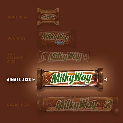 MILKY WAY Milk Chocolate Caramel Candy Bars, Full Size, Bulk Box, 36 ct | Caramel and nougat in milk chocolate bars, individually wrapped for sharing, party favors, movie nights, gift bag, baking