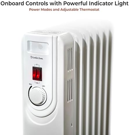 Comfort Zone Electric Oil-Filled Radiant Radiator Space Heater, Never Refill, Adjustable Thermostat, Tip-Over Switch & Overheat Protection System