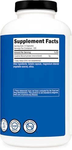 Nutricost Micronized Creatine Monohydrate (3,000mg) 500 Capsules | 125 Servings, 750mg Creatine Per Capsule