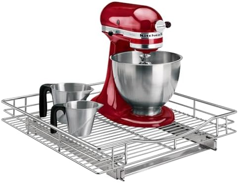 LYNK PROFESSIONAL® Pull Out Cabinet Organizer, Kitchen Slide Out Drawer | 11W x 21D Chrome cabinet pull-out shelves with 3/4-extension glides create easy-access storage for cookware and pantry items
