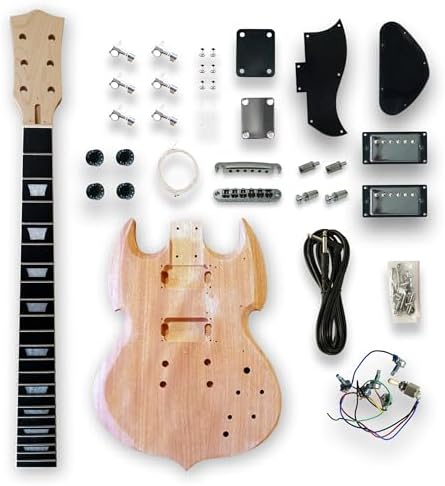 DIY Electric Guitar Kits Okoume wood Body curved top with mahogany veneer cover maple neck & composite ebony fingerboard