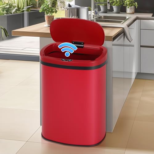 Dkeli 13 Gallon Automatic Motion Sensor Trash Can, Stainless Steel Touchless Kitchen Trash Can with Lid, 50L High-Capacity Office Bathroom Bedroom Garbage Bin