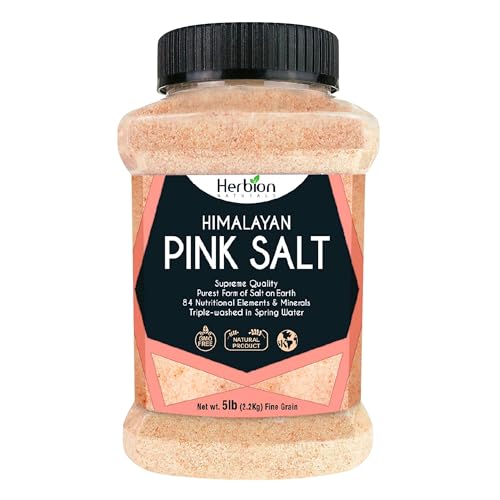HERBION Naturals Himalayan Pink Salt Jar Fine Grain, GMO Free, Supreme Quality Chemical Free, Vegan, Kosher Certified, Fine Grain All Natural Salt