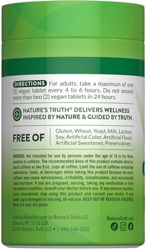 Nature's Truth Caffeine Pills | 220mg | 120 Count | With Green Tea Extract | Vegan, Non-GMO & Gluten Free Supplement | Vegan
