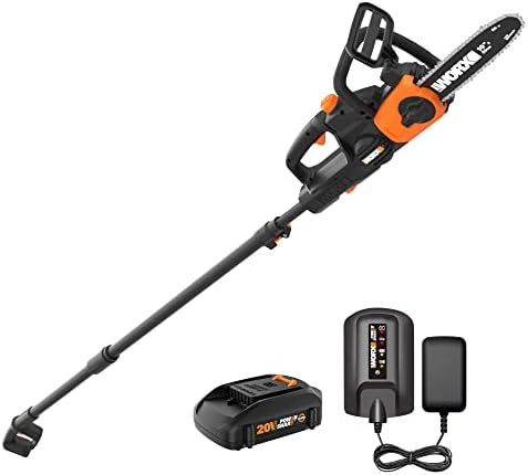 WORX Cordless Chainsaw, 20V 10" 2-in-1 Pole Saw with Auto-Tension, WG323 | 12' extra reach with pole, weighs 10 lbs, auto-tension chain adjustment