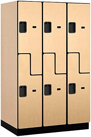 Salsbury Industries 2-Tier S-Style Extra Wide Designer Wood Locker with Three Wide Storage Units, 6-Feet High by 24-Inch Deep, Maple