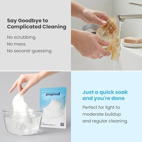 PAPMD CPAP Dissolvable Cleaning Sheets Pro, Light-Moderate Buildup | 30 PCS | Unscented & Dissolvable CPAP cleaning supplies for mask, hose & chamber. Unscented soak & rinse — no scrubbing, no residue.