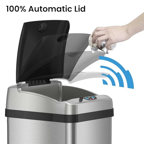 iTouchless 13 Gallon and 2.5 Gallon Automatic Touchless Sensor Kitchen Cans with Odor Control System, Includes 1 Waterproof Reusable “TRASH” Vinyl Sticker, Stainless Steel/02 Gal and 03 Gal