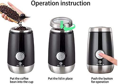 DR MILLS DM-7445 Coffee Grinder Electric,Spice and Herb Grinder, Blade & Cup Made with SUS304 Stainless Steel Food Grinders Electric