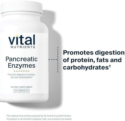 Vital Nutrients Pancreatic Enzymes 1000mg (Full Strength) - Pancreatin Digestion Supplement with Protease, Amylase & Lipase - Digestive Enzymes - Gluten, Dairy, and Soy Free - 90 Capsules