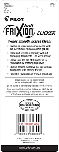 PILOT FriXion Clicker Erasable Pens, Fine Point 0.7 mm, Black Ink, 3-Pack