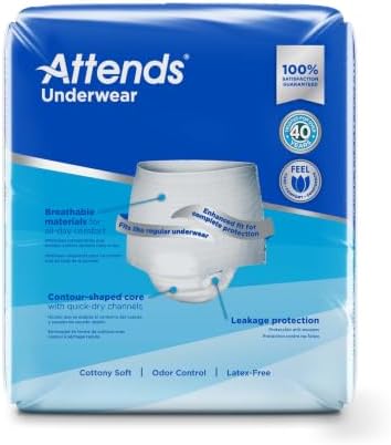 Attends Adult Absorbent Underwear, Medium, AP0720, Maximum, 80 ct | Disposable Pull-On Diapers with Tear-Away Sides and Breathable Waistband