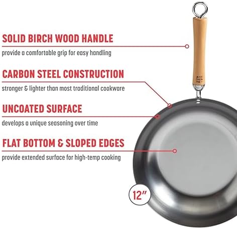 JOYCE CHEN Classic Series 12-Inch Carbon Steel Stir Fry Pan with Birch Handle