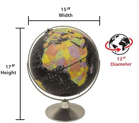 Replogle Starlight, Black Ocean World Globe, Desktop Piece, Gyro-matic meridian, Silver base, Detailed Cartography