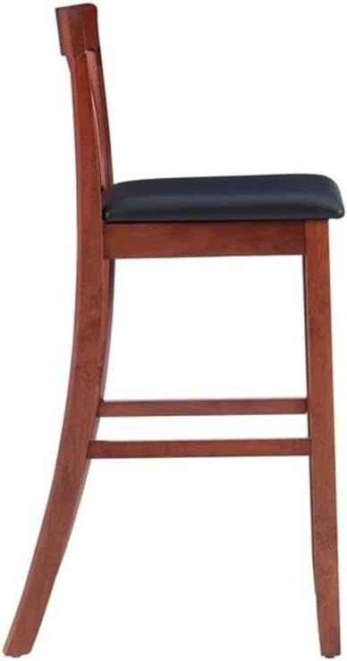 Riverbay Furniture 25" Mission Back Bar Stool, Rubberwood & Faux Leather, Dark Cherry/Black Finish, Counter Height Dining Seat with Padded Easy-Clean Upholstery, 37" H for Kitchen or Home Bar Use