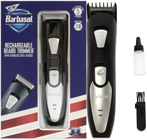 Barbasol Rechargeable Electric Beard Trimmer with Stainless Steel Blades and Adjustable Settings