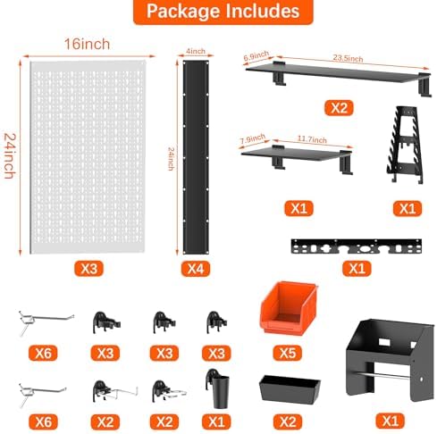 TORACK Pegboard Wall Organizer Kit 48x24 in, Garage Metal Tool Pegboard