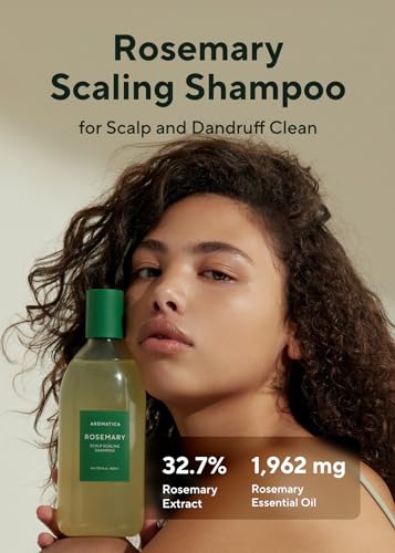 AROMATICA Rosemary Scalp Scaling Shampoo for Hair Growth | Korean Hair Care for Thinning Hair & Hair Loss, Natural Essential Oil, Vegan, Sulfate Silicone Paraben Free (13.53 oz)