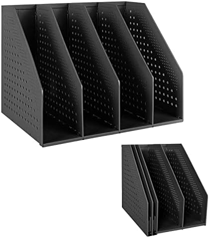 SAYEEC Collapsible Magazine Holder Plastic Desktop 4 Compartment File Rack Magazine Organizer Vertical File Divider Sorter Storage Document