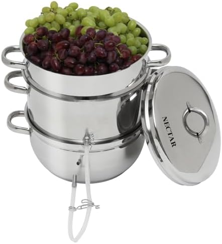 VINEYARD Deluxe Stainless Steel Steam Juicer & Roaster Set - Induction Friendly, Tempered Glass Lid, Cool-Touch Handles, 8 Quart Capacity